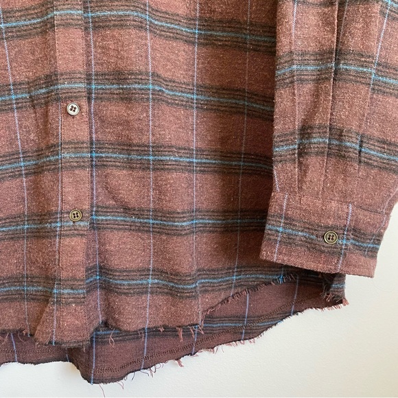 La Miel Plaid Shirt. Medium. Brown with blue, black. Oversized fit. Distressed. - Picture 2 of 7